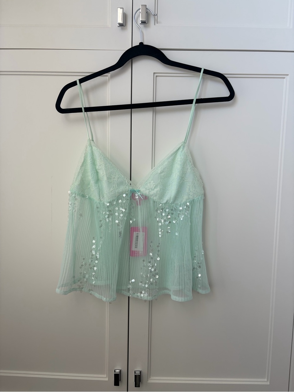 Edikted Mint Green Lace & Sequin Pleated Camisole
